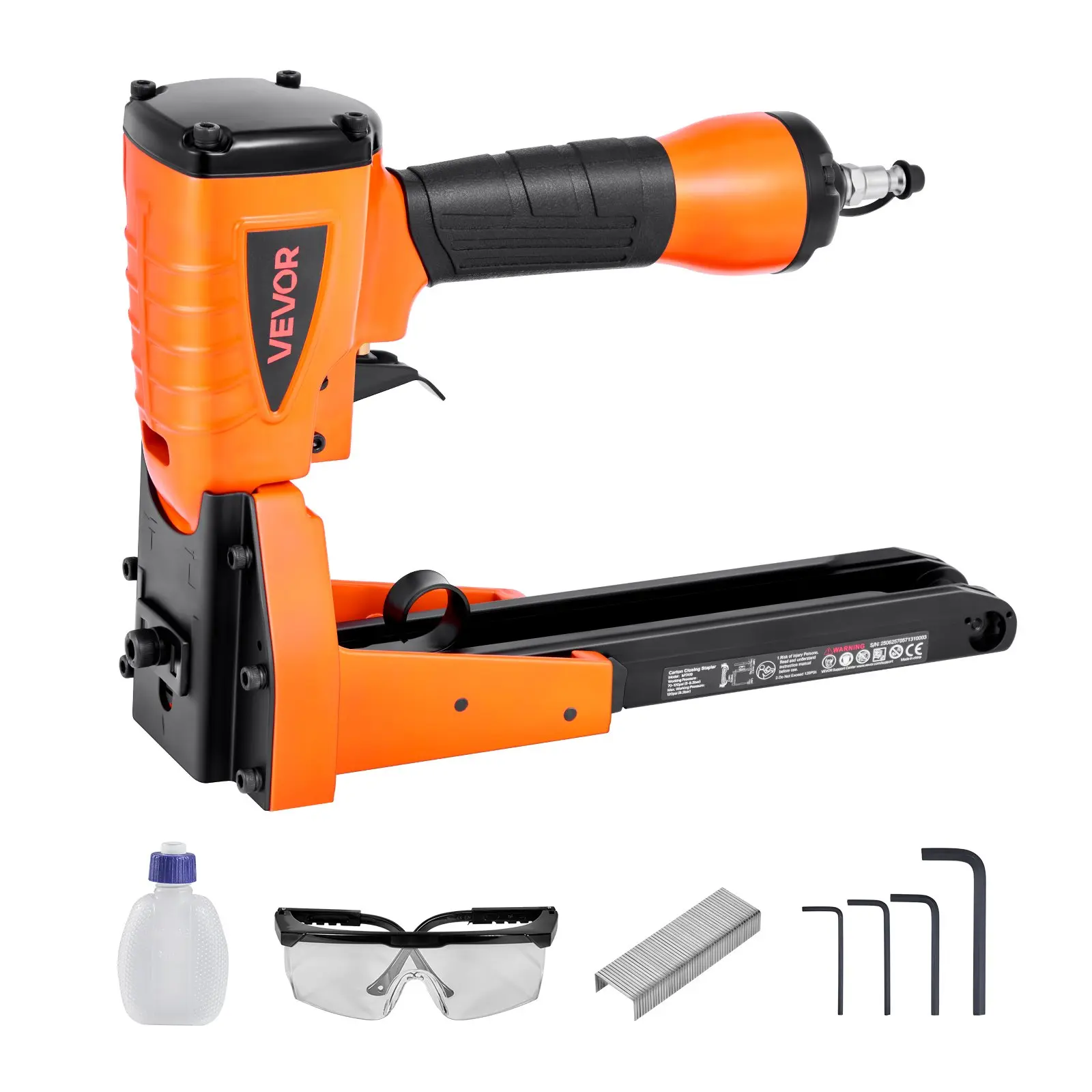 VEVOR Pneumatic Carton Closing Stapler, 13 Gauge Pneumatic Cardboard Staple Gun for 1-3/8 inch Crown 5/8" 3/4" Length, Depth-Adjustable 70-120 PSI Air Staple Gun for Boxes Carton Closing, Packaging