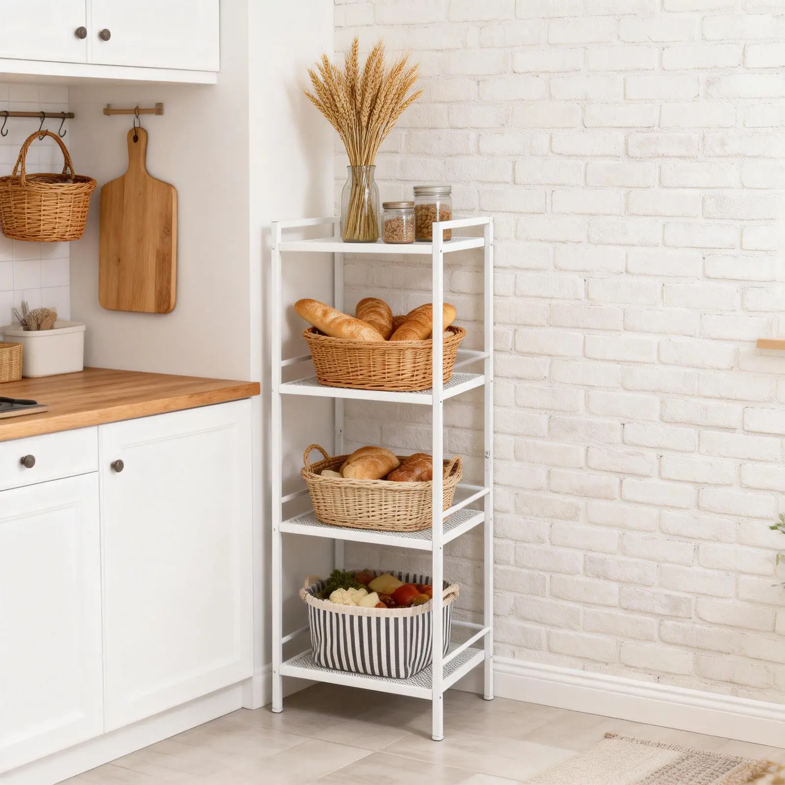 Garvee Space-Saving Modern Ladder Shelf - 3 or 4-Tier Freestanding Metal Storage Rack - Rustproof, Multi-Purpose Organizer for Kitchen, Bathroom, Living Room, Office - White or Black