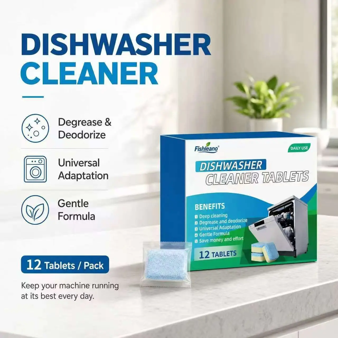 Dishwasher Cleaner Tablets 12pcs Deep Clean Degrease Deodorize Dishwasher Descaler Remove Limescale Odor Grease Gentle Safe Formula Universal Fit All Dishwashers Daily Machine Cleaning Tablets Maintain Washer Performance Kitchen Household Cleaning Supplie