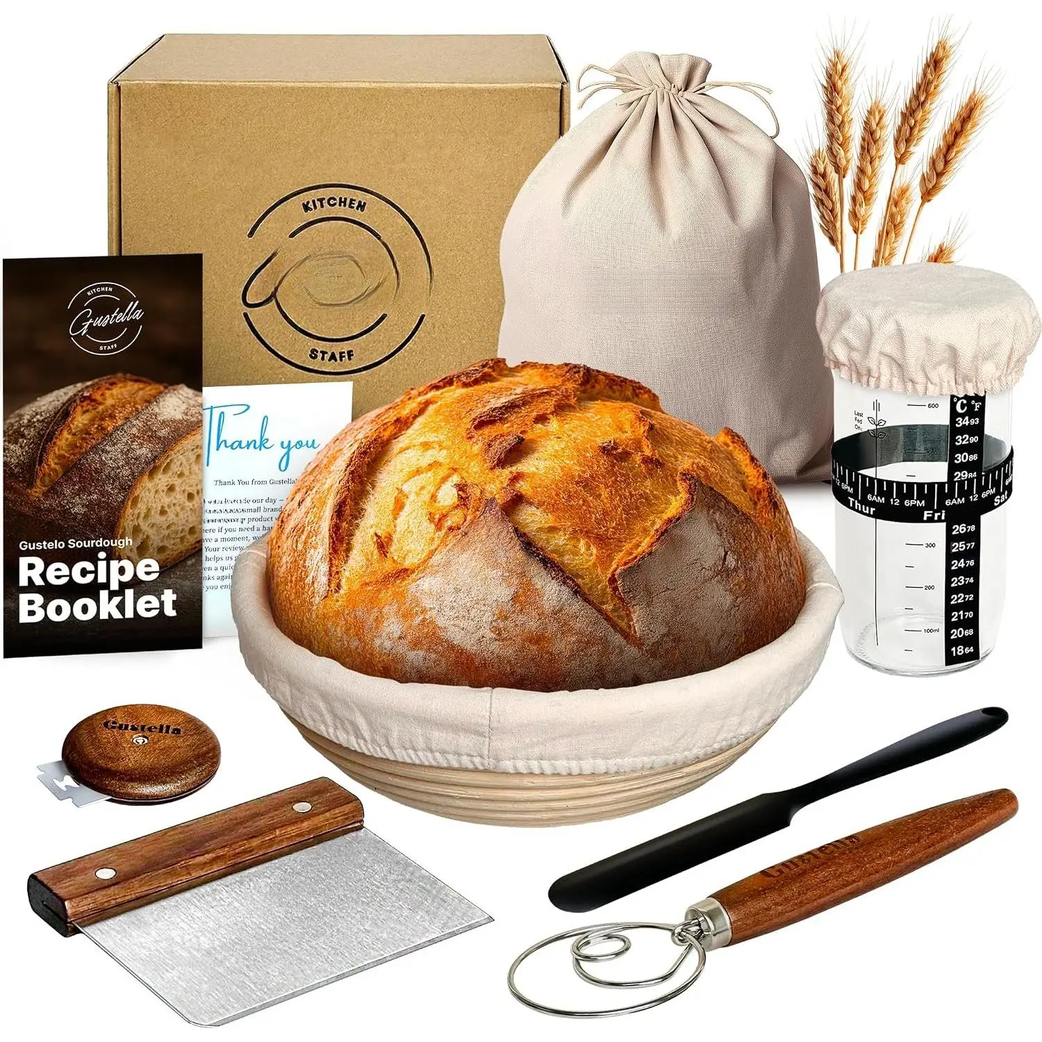 Sourdough Starter Kit for Beginners – Complete Bread Baking Set with Banneton Basket, Jar, Lame & Tools – Easy Homemade Artisan Bread Kit by