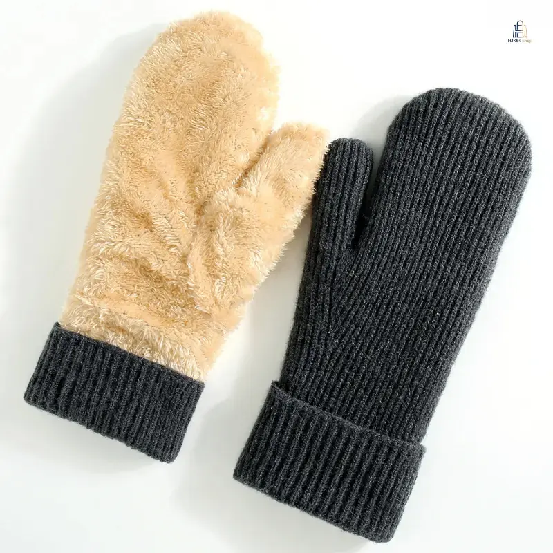 Men's Oversize Knit Mittens with Thick Fleece Liner, Thermal and Windproof with Stretchy Cuff for Cold Weather Cycling, Oversize Fit, Outdoor Wear, Keep Warm, High Stretch, Male