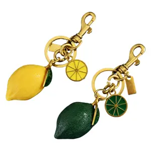 Resin Lemon Keychain with Realistic Slice Detail, Fresh Citrus Bag Charm for Car Keys and Purses, Cute Couple Keyring Set as a Summer Gift