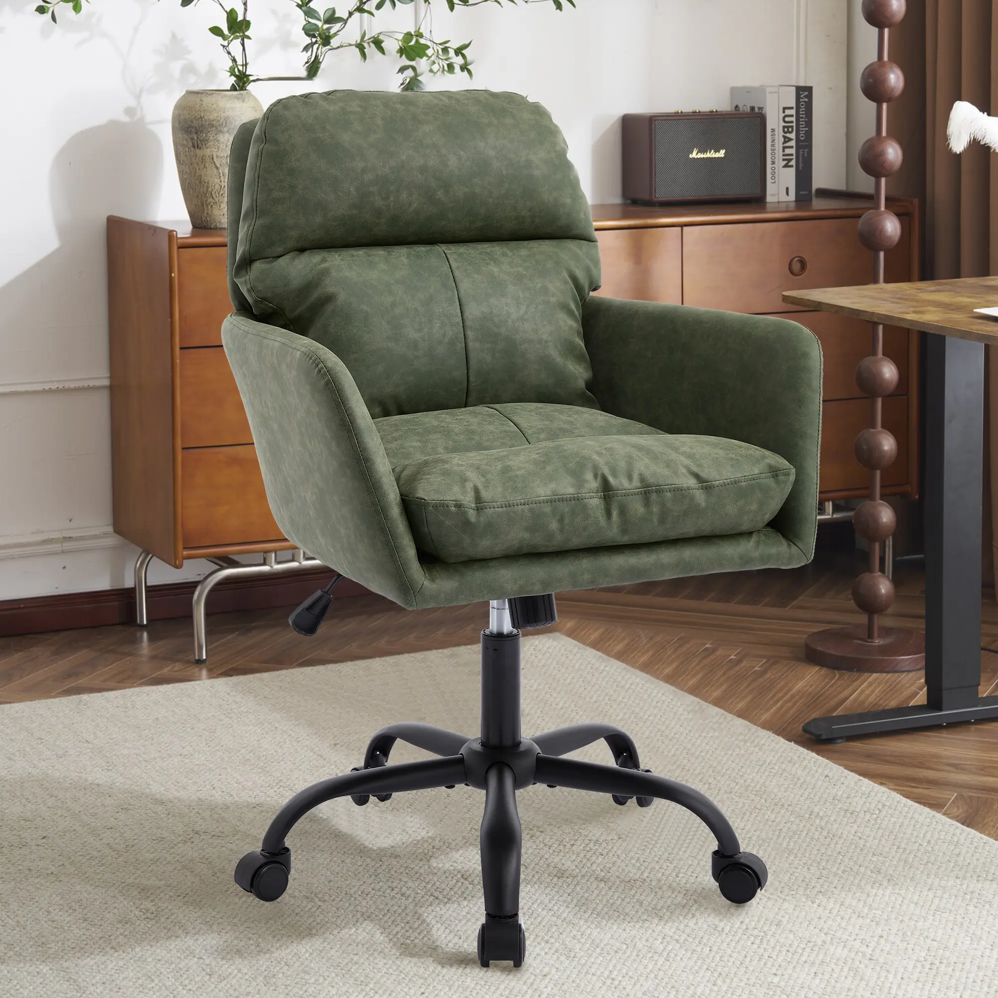 ARCH Ergonomic upholstered Office Chair with Adjustable Height, High-Density Foam Cushion, Metal Frame, Modern Desk Chair for Home Office, Bedroom, Dressing Table, Green, Green Color Options, upholstered Material, Product Dimensions: 23.63 W x 28.18 D x