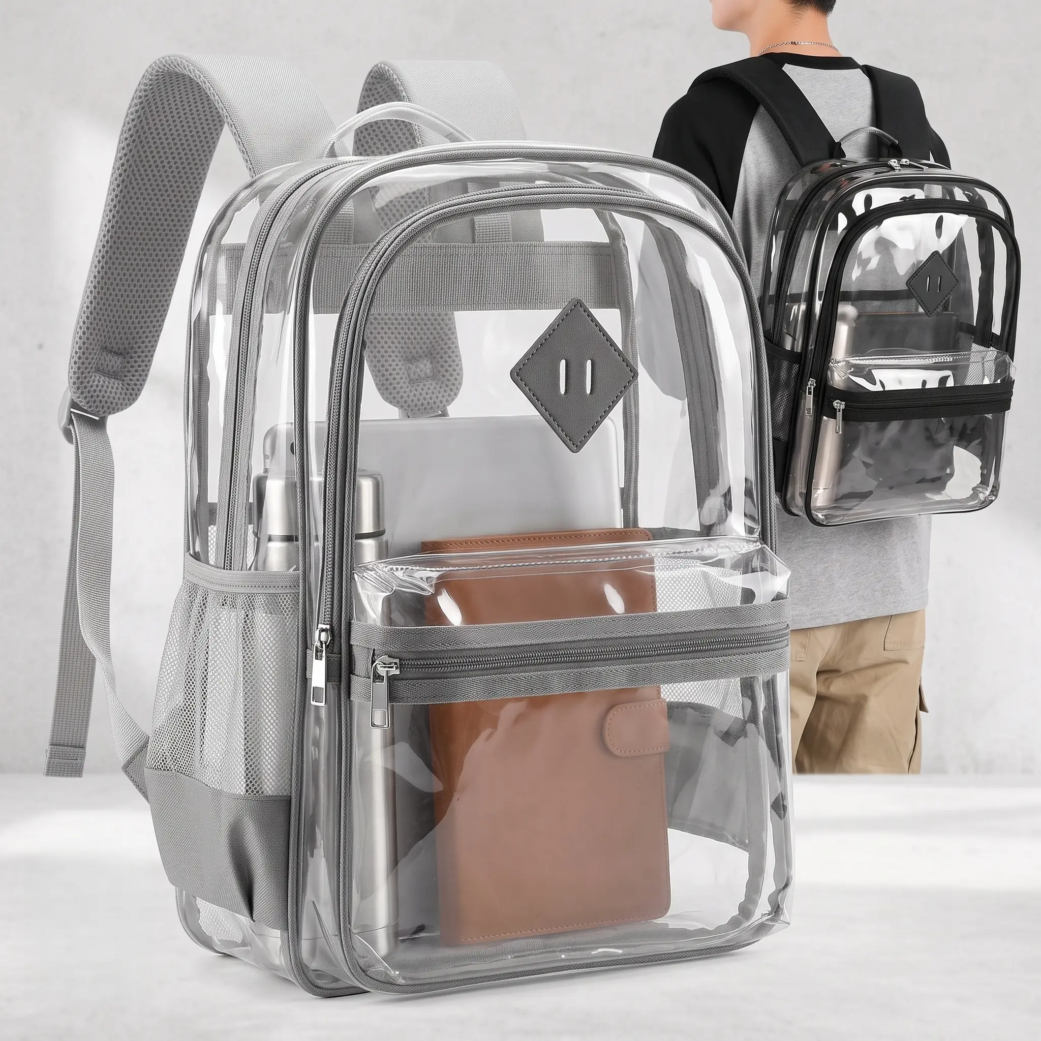 Clear Concert Stadium Bag PVC Transparent Backpack 15 Inch Laptop Unisex Breathable Casual Travel Solid Color Sequins Trend tiktokshopbacktoschool
