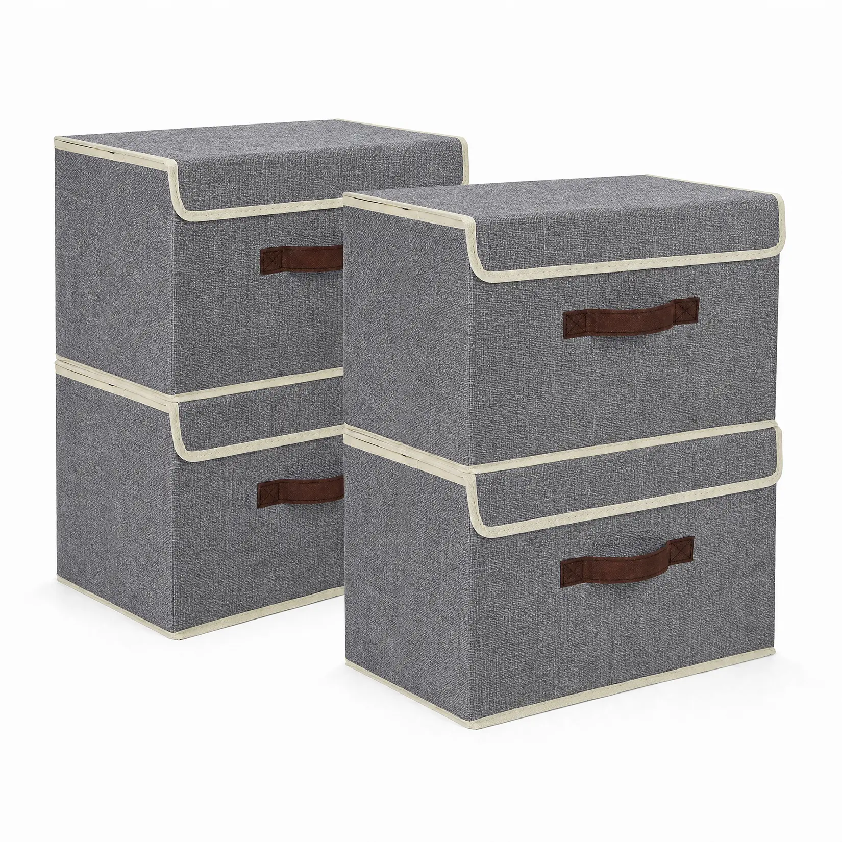 3 Pack Gray Collapsible Fabric Storage Bins with Lids, Dustproof Organizer Boxes with Handles for Closet & Shelf, 15x10x10 Inch Bins