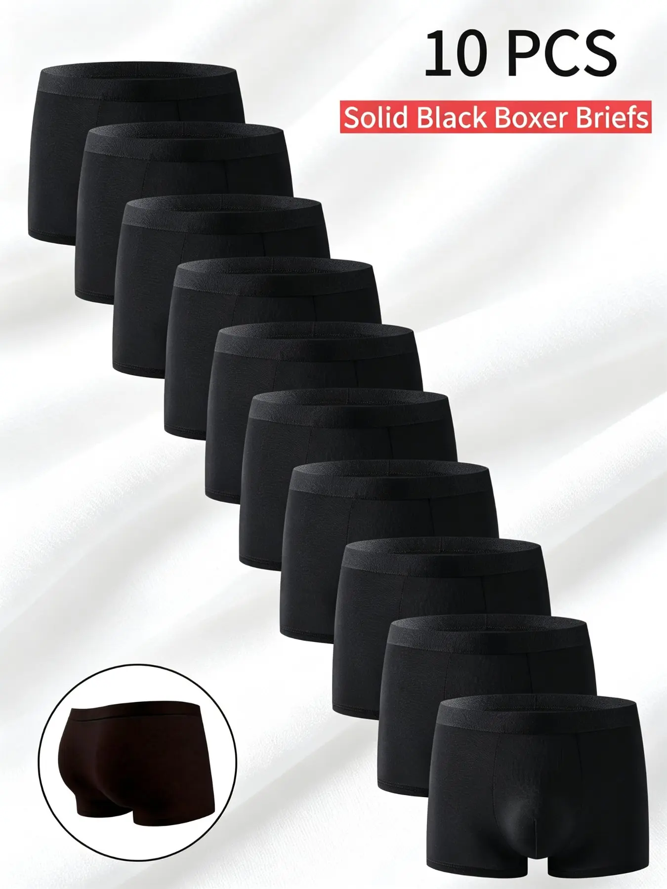 Men's Solid Black Boxer Briefs 10-Pack, Slim-Fit Soft & Breathable Skin-Friendly Underwear, Versatile Essentials for Daily Wear, Sports & Fitness Training