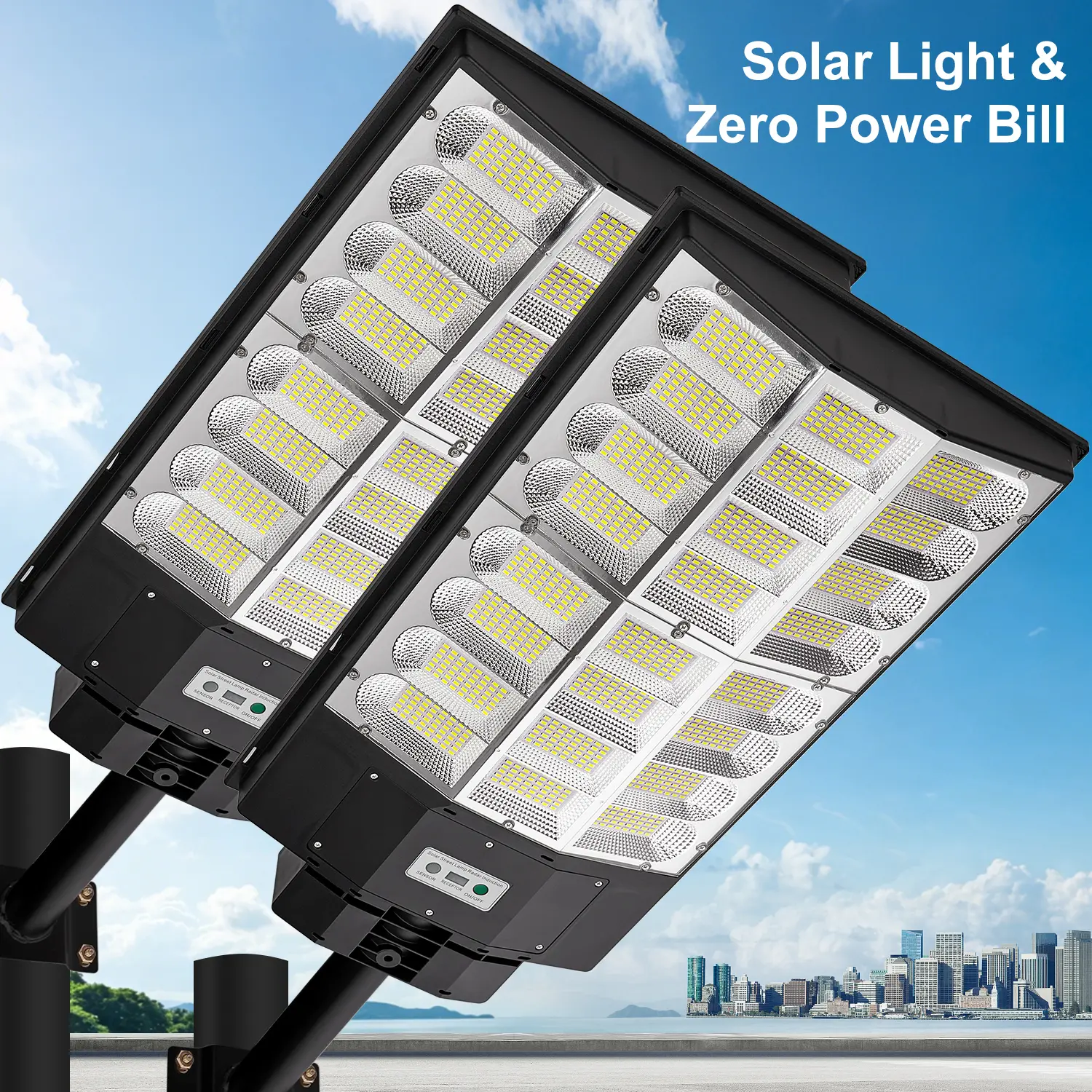 2 & 1 Pack Large Solar Street Light, Dusk to Dawn High‑Brightness Outdoor Security Flood Light, IP65 Waterproof Motion Sensor Solar Lamp With Remote Control For Garden, Garage, Patio, Backyard, Doorway & Commercial Street