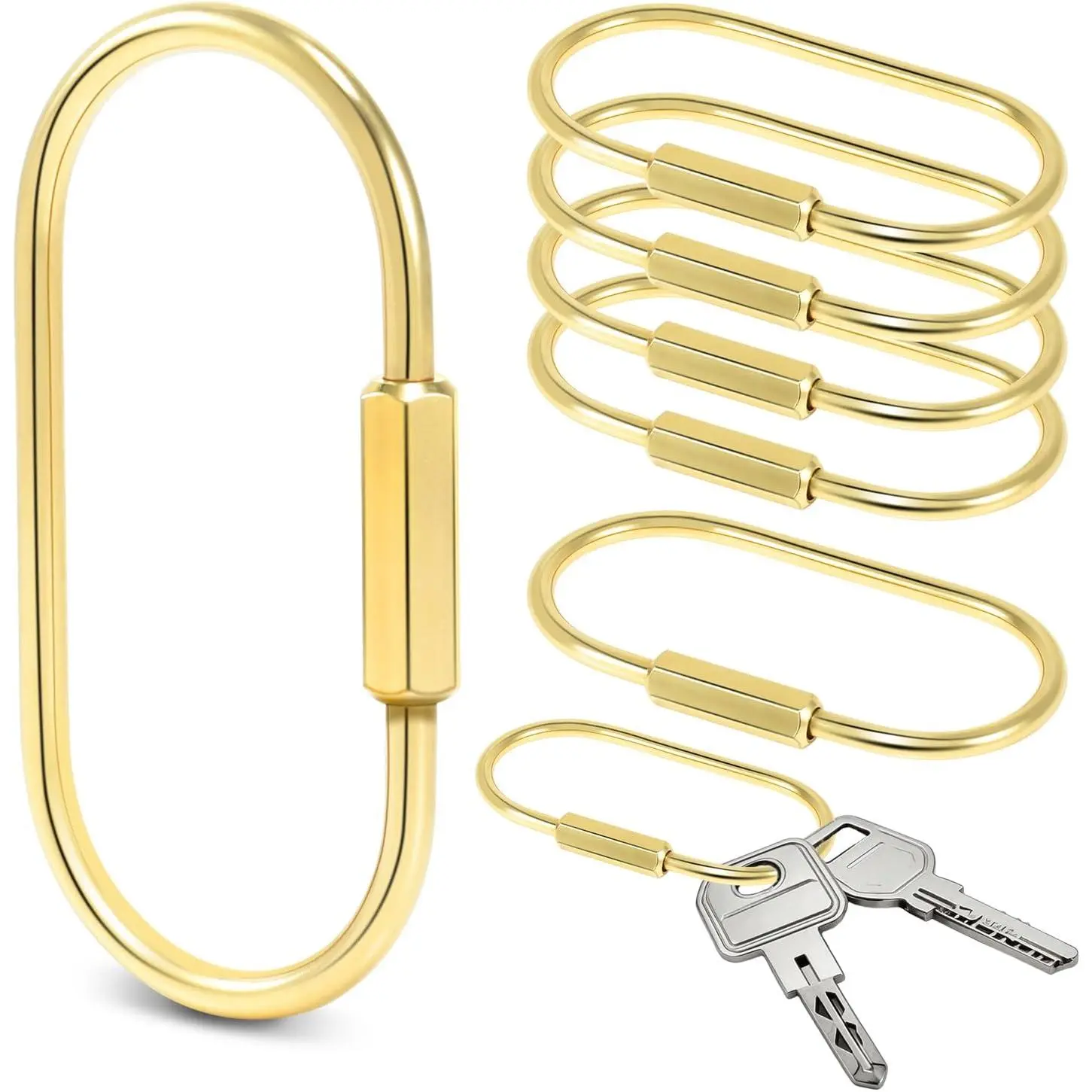 6 Pack Brass   Carabiner Clip with Secure Locking Screw Carabiners Key Holder Keychains Key Ring for Outdoor Camping Paracord Lanyard  Chain Backpack Bags Luggage Tags Clip Anti-