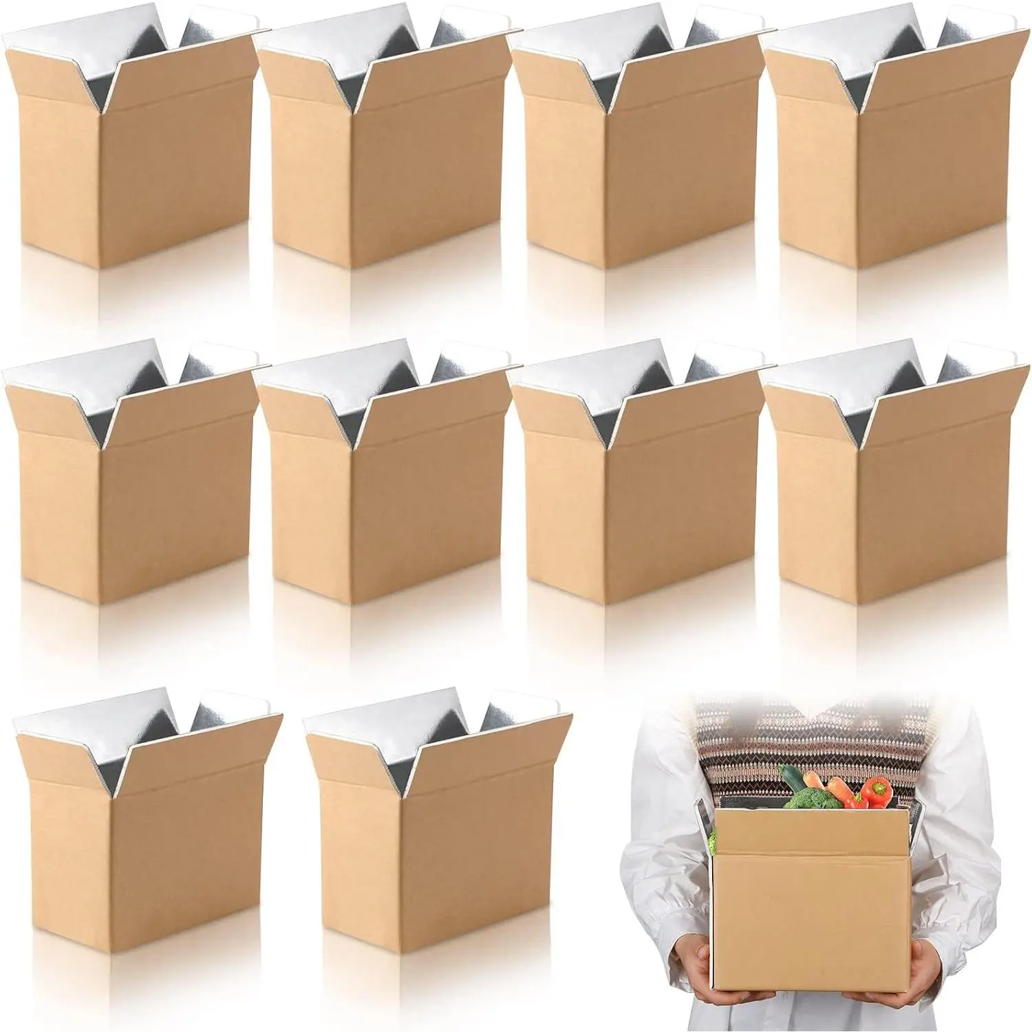 Insulated Shipping Box Cold Double Insulated Carton with Foil Foam Cooler Boxes Delivery Moving Kits Foam Shipping Containers for Mailing Packing, Box Inside 8.7'' x 4.5''x 6.1''(10 Pcs)