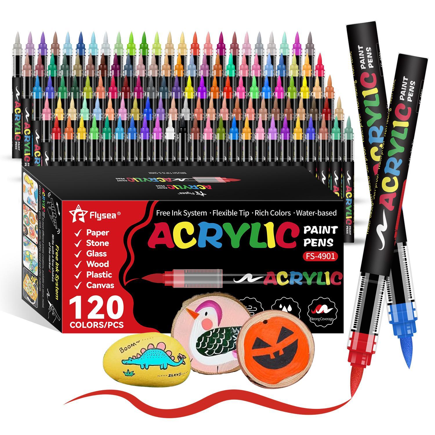 Acrylic Paint Marker Set, 12/24/36/48/60/72/120 Colors Soft Brush Tip Acrylic Paint Markers Set, Pens for Rock, Wood, Fabric, Canvas, Glass, DIY Crafts, Acrylic Painting Pen