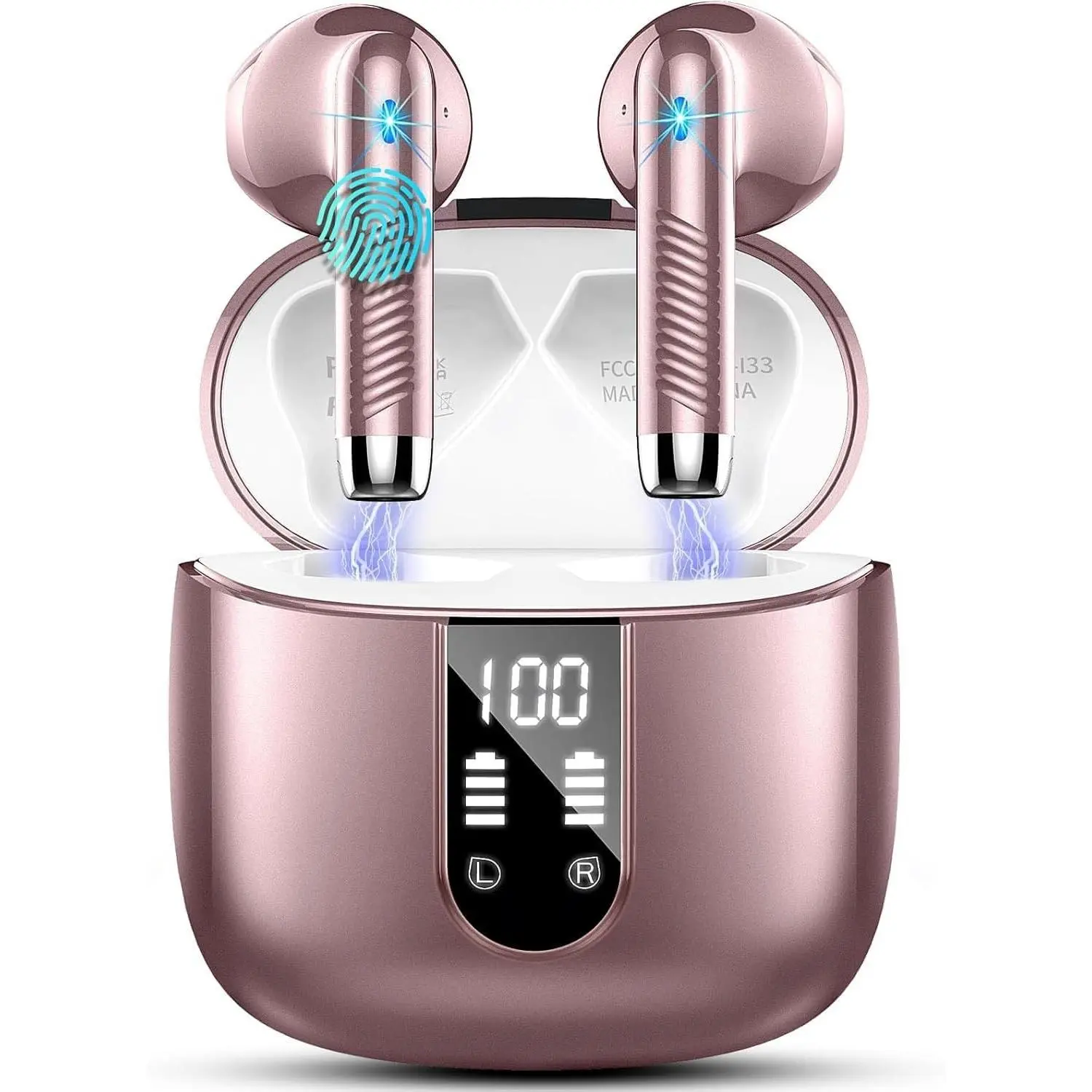 Wireless Earbuds Bluetooth 5.4 Stereo Bass Ear Buds with ENC Noise Cancelling Mics, 56H Playtime, LED Display Charging Case, IP7 Waterproof Earphones for Android iOSGift