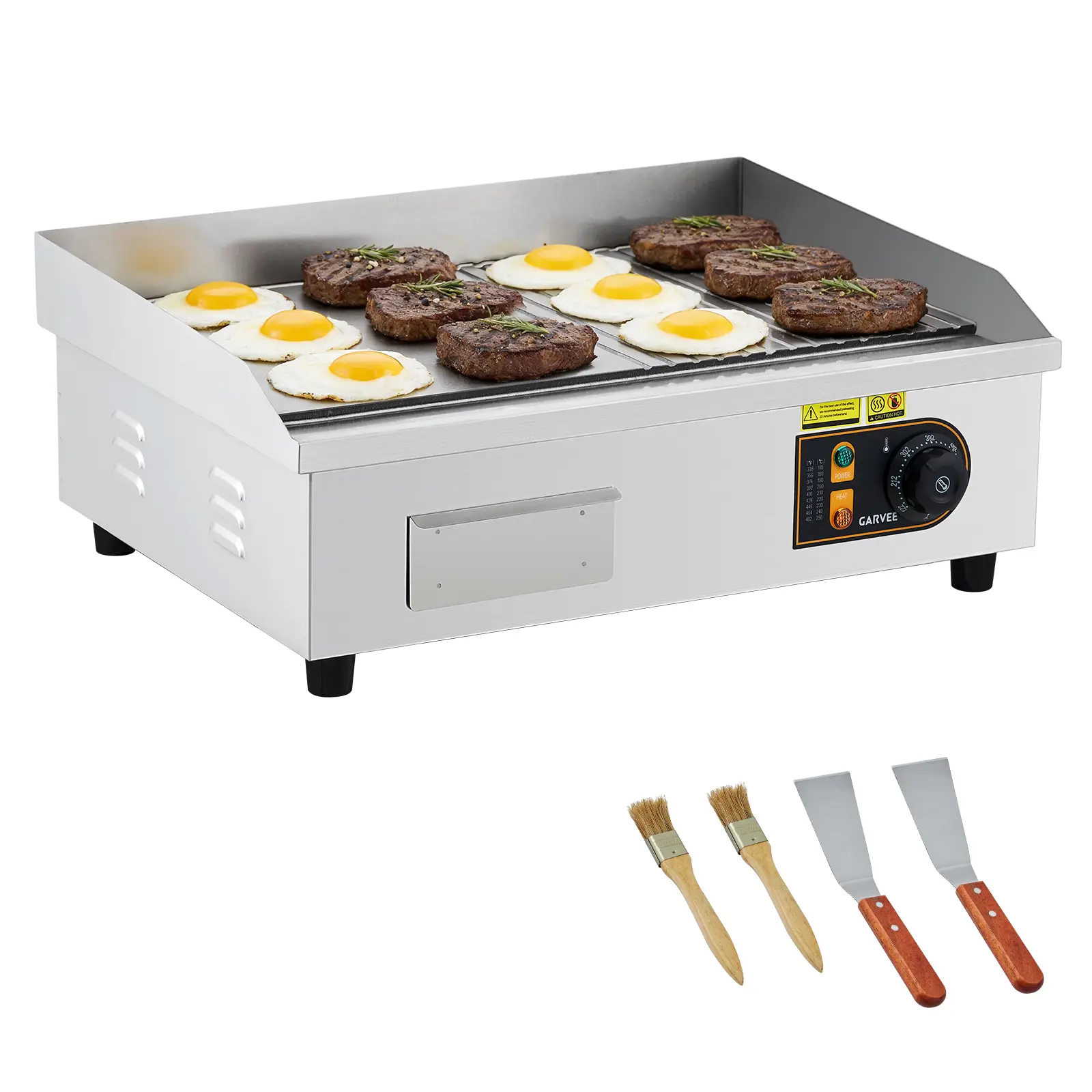 1700W Dual-Control Electric Griddle – 22" Stainless Steel Commercial Countertop Grill – Half-Flat & Half-Grooved Non-Stick Surface – Removable Drip Tray, 2 Shovels, 2 Brushes – For Restaurants & Indoor Kitchens
