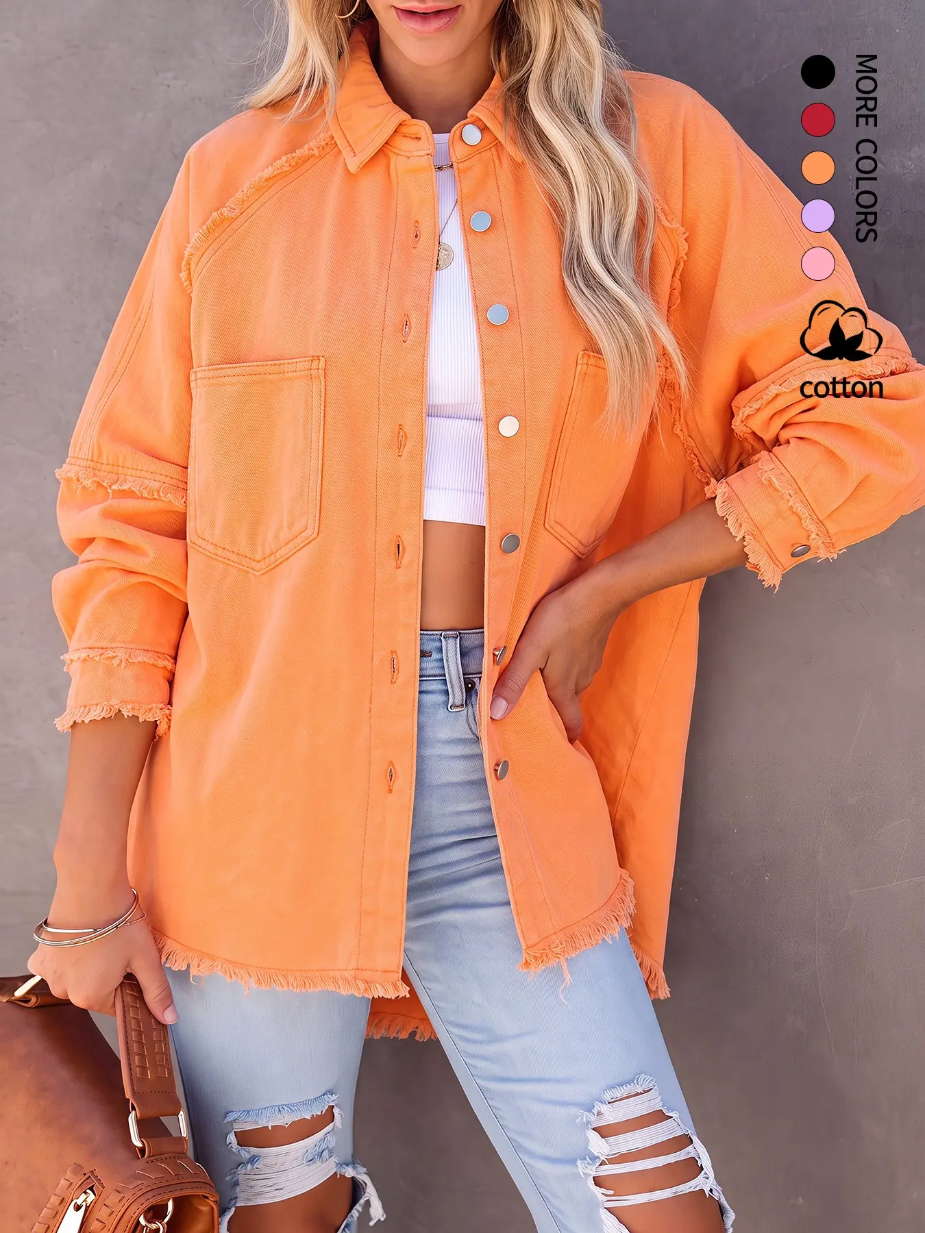 Women's Y2K Vintage Denim Jacket, Front Zipper Long Sleeve, Fringe Hem, Fall Winter Casual Coat, Fashionable Daily Wear
