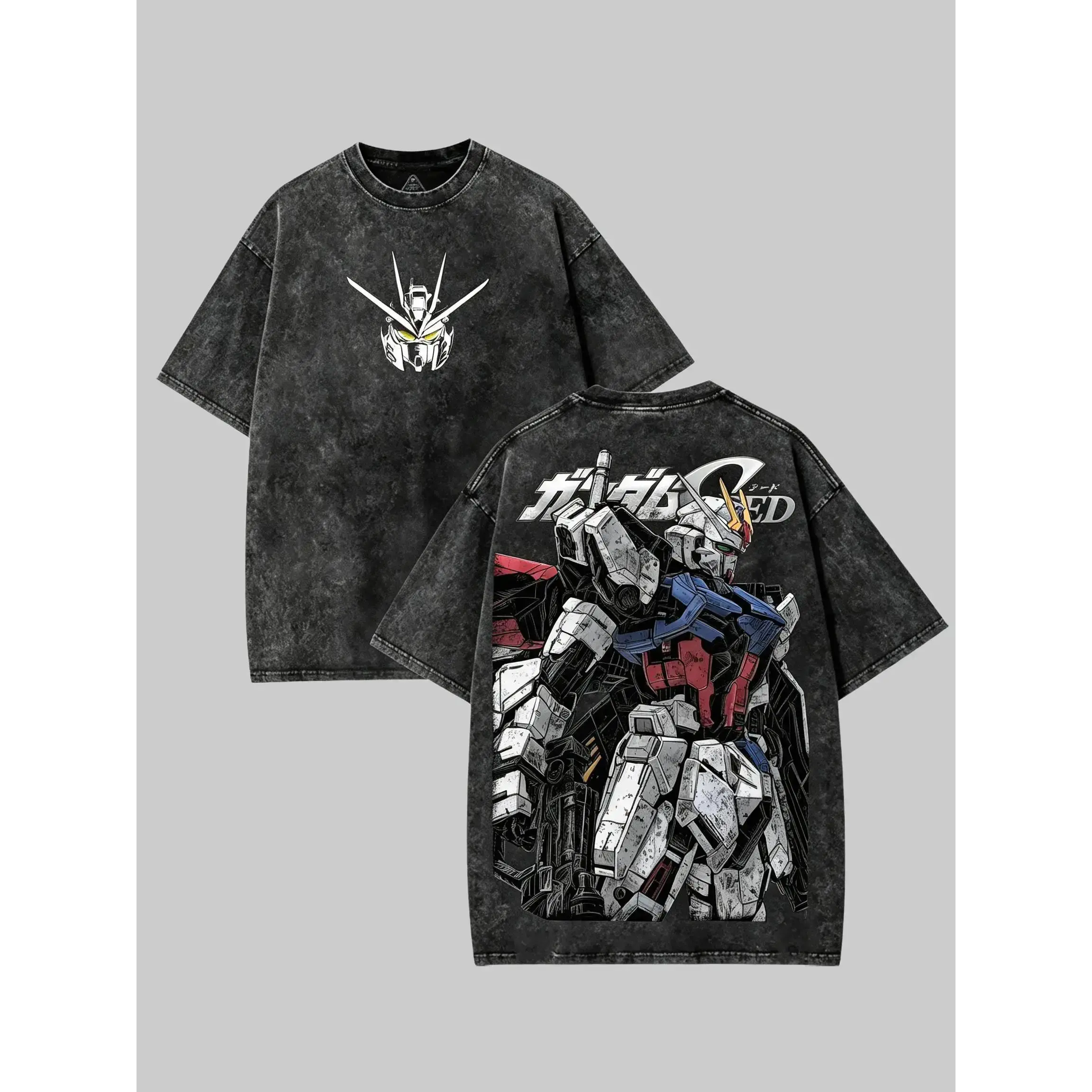 Mobile Suit Gundam Vintage Washed Graphic T Shirt, Oversized Heavyweight Cotton Anime Tee, Japanese Mecha Harajuku Y2K Retro Unisex Streetwear Summer Fashion Top, Ideal Gift For Anime Fans | graphic tees | tiktok shop deals