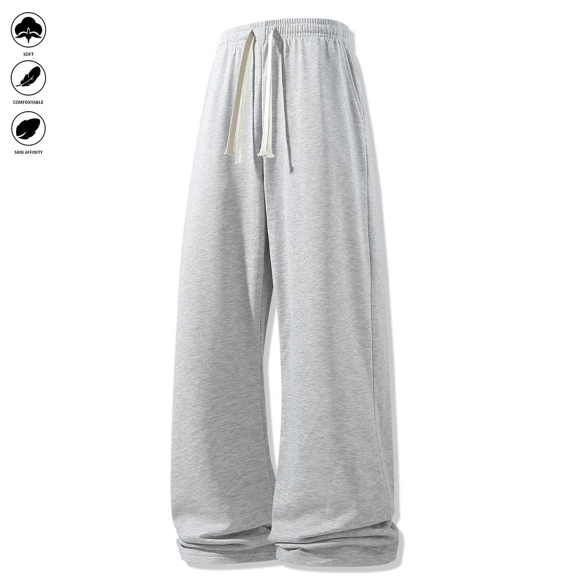 Men’s Lightweight Casual Jogger Pants, Loose Straight-Leg, Solid Color, Trendy Versatile Drawstring Long Pants