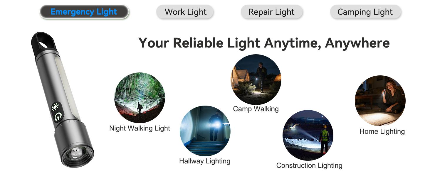 High Lumens Flashlight Rechargeable-Magnetic,Hanging,Zoom Beam,Side Light Multi-Function LED Flashlights Super Bright Powerful Waterproof Flash light for Camping,Emergency,Hiking,Dog Walking,Home