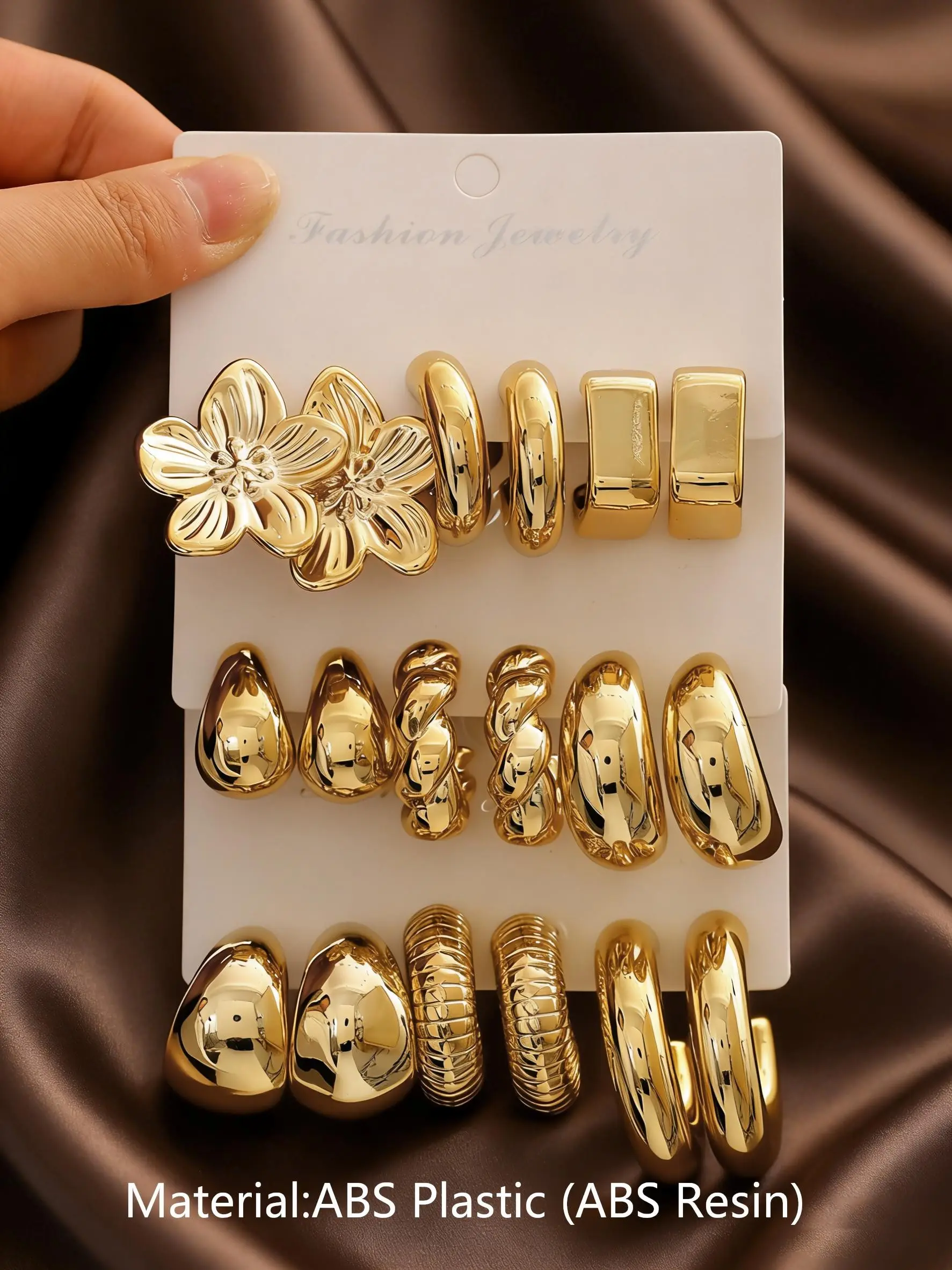 9 Pairs of Women's Water Drop, Geometric, and Floral Stud Earrings, Earring Set, Stud Earring Pack, Elegant Fashion Jewelry for Everyday Wear