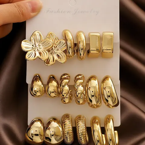 9 Pairs of Women's Water Drop, Geometric, and Floral Stud Earrings, Earring Set, Stud Earring Pack, Elegant Fashion Jewelry for Everyday Wear, Earrings Studs
