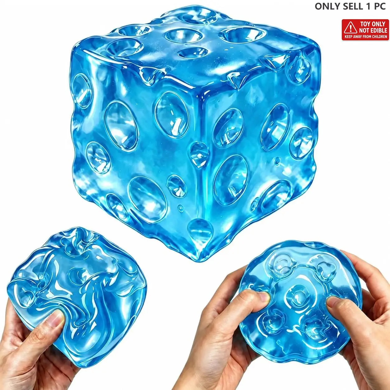 【Black Friday】Giant Jelly Cheese Cube Squishy Toy, Stress Relief Squishies, Transparent Moldable Squeeze Fidget Toy, No-Rebound Sensory Stress Relief Desk Toy