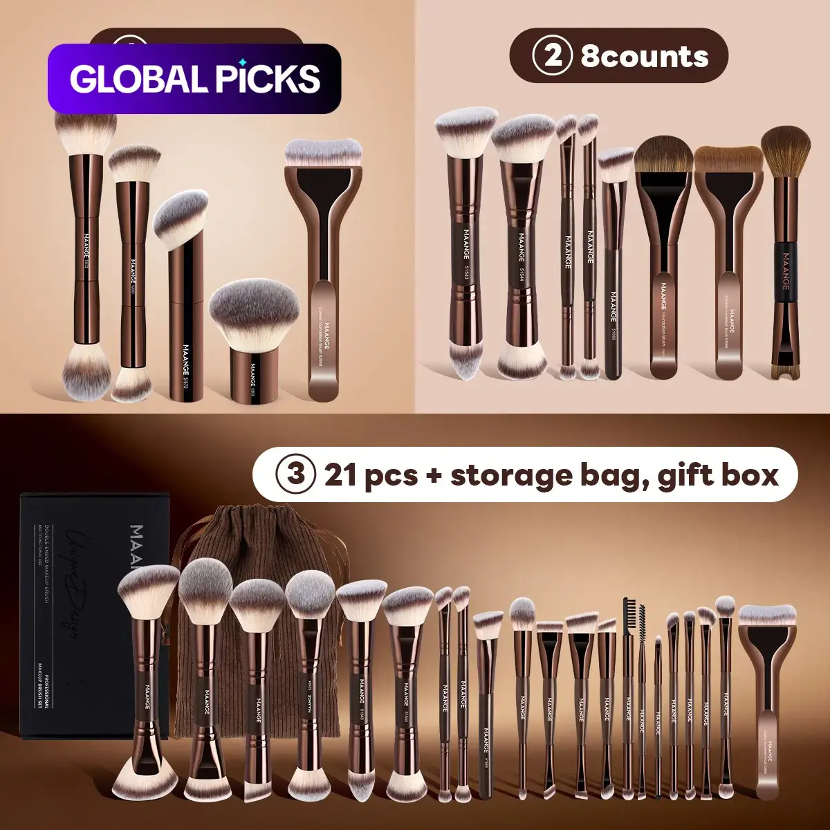 MAANGE Soft-Bristle Makeup Brush Set, Complexion Brush Set for Foundation, Powder, Eyeshadow and Concealer, Multifunctional Makeup Brushes, Cosmetic Gift Box Set, Makeup Brushes Kit #GLOBAL PICKS