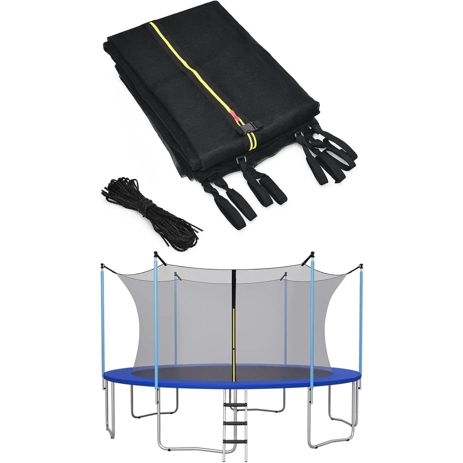 Trampoline Safety Net Replacement Round Enclosure, Multi-Size for 8-16Ft Trampolines, Weather-Resistant with Adjustable Straps, Double Zipper, Protection Buckle (Poles Not Included)