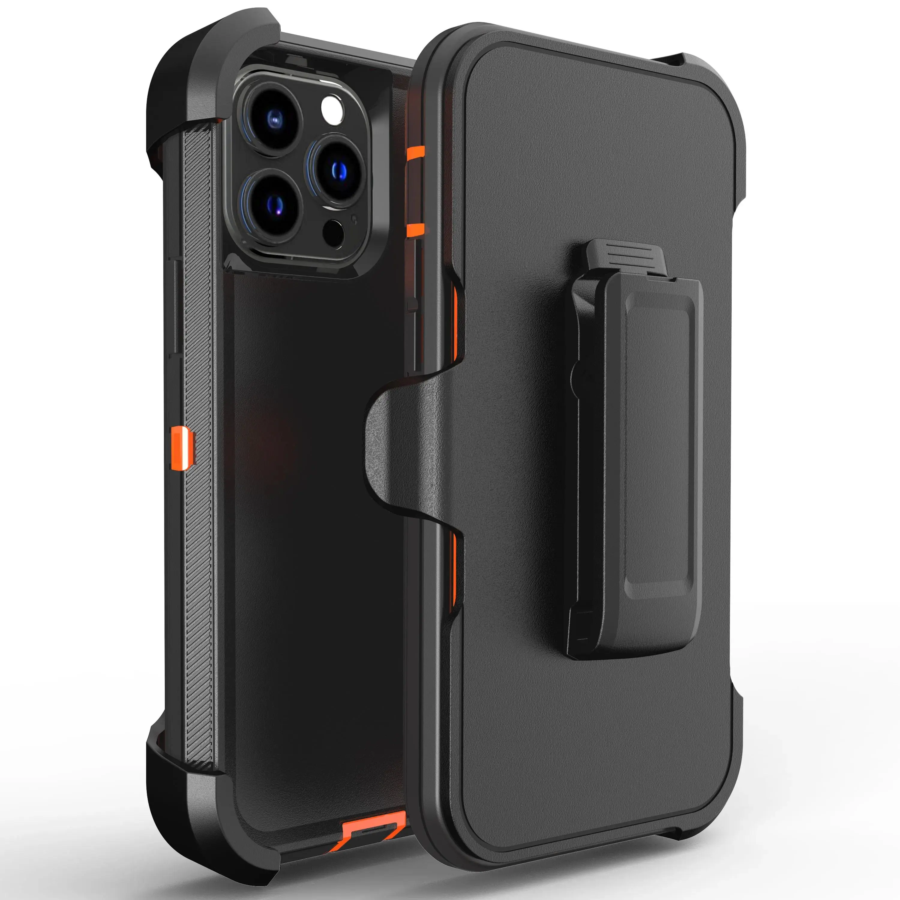 Luxury OTT Armor Protective Cellphone Case for iPhone 12-17 Pro Max Series, Shockproof Hard Shell Accessory with Soft Bumpers, Belt Clamp, Screen Protector, Accessories