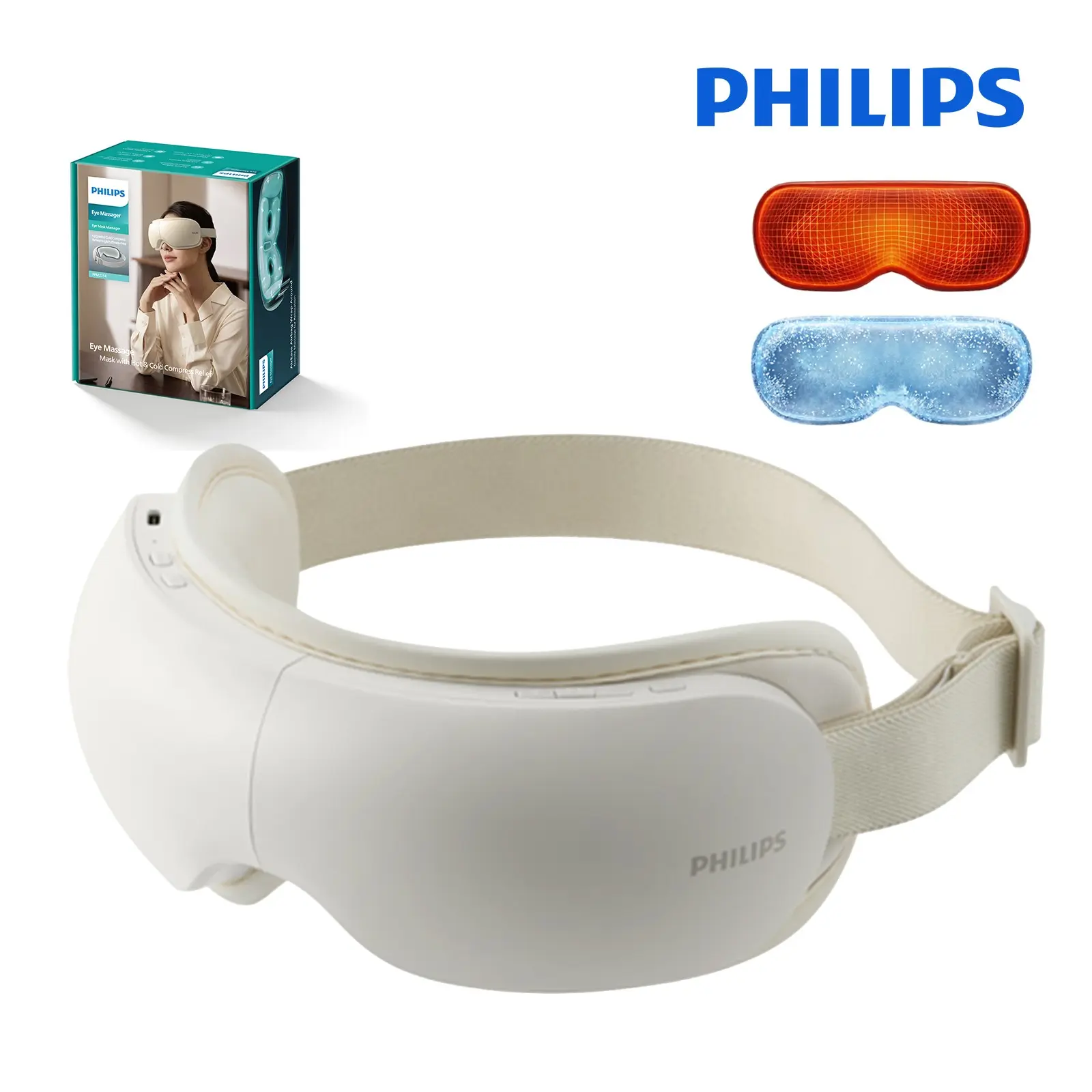 PHILIPS Eye Massager with Heat & Cooling for Eye Strain & Puffiness, Airbag Compression, Foldable Rechargeable Mask with 113°F Warm Therapy, Ease Your Migraine & Eye Strain, Ideal Gift for Men & Women, Convenient Use for Home Office