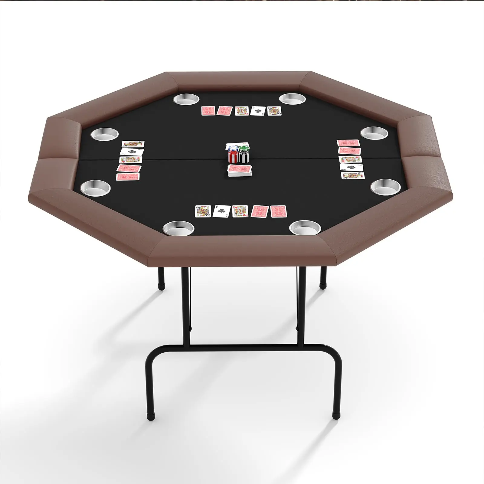 Collapsible Octagon Poker Table, Poker Table Foldable with Cup Holders, 8 Players Octagon Game Table for Blackjack Club Family Games