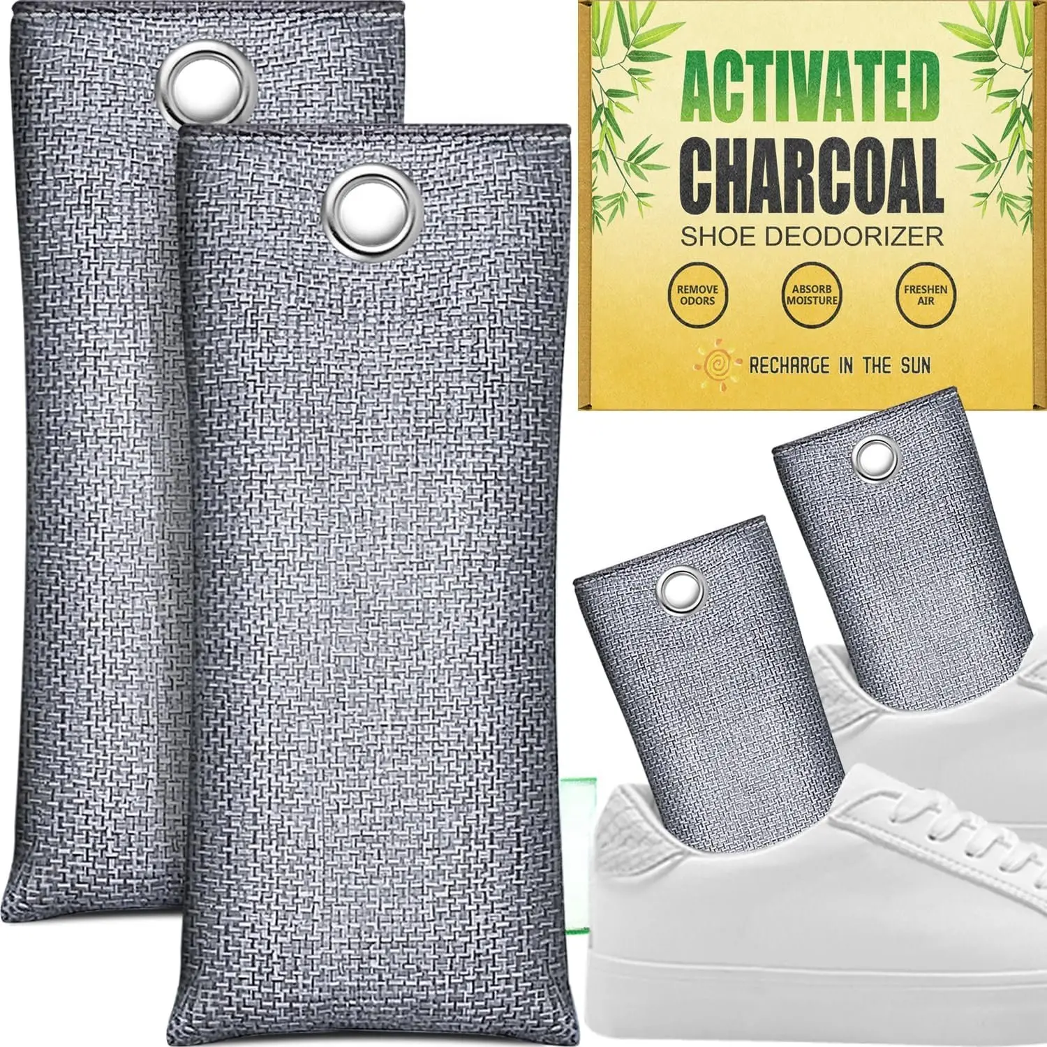 Activated Charcoal Odor Absorber Deodorizer Odor  for  Odor | , Basement, Closets, Shoes, ,  Air Freshener. 2 Pack Nature  Charcoal Air Purifying Bags