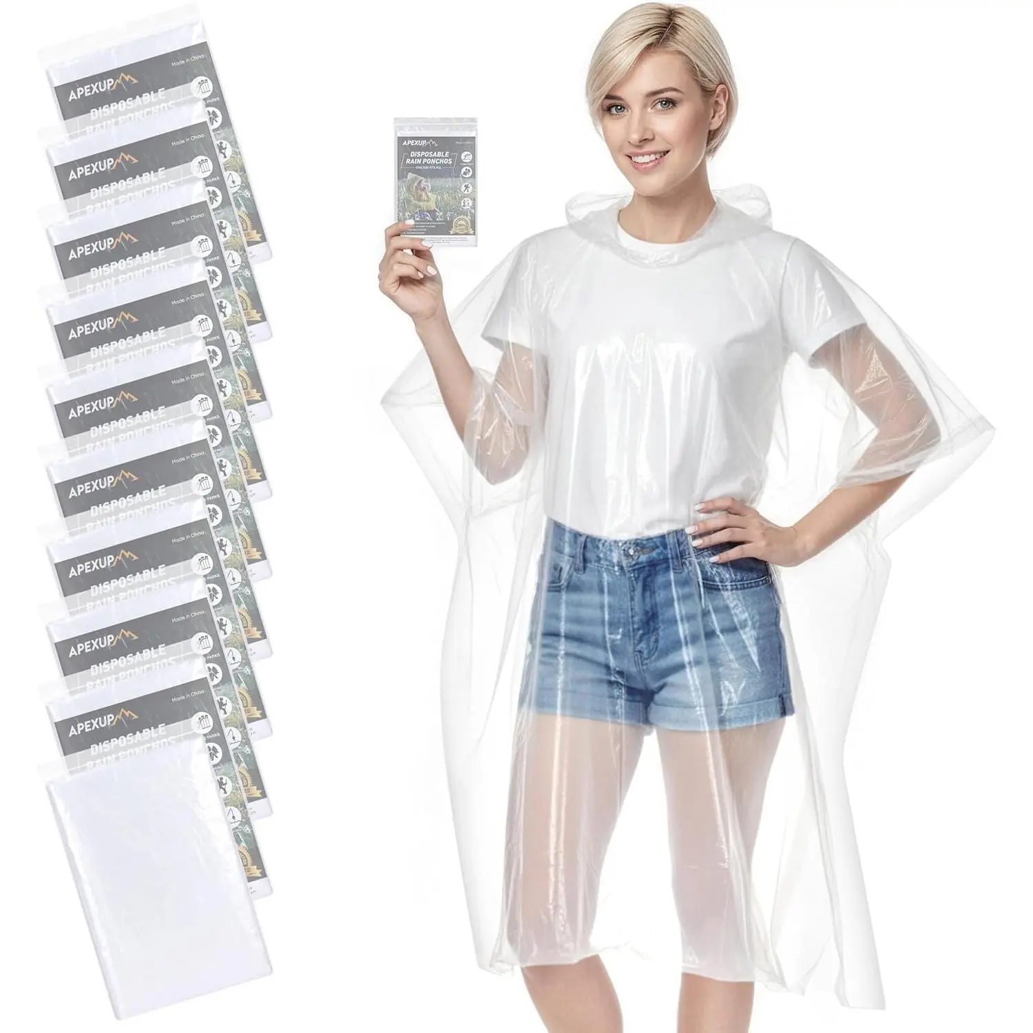 Disposable Plastic Water Resistant Rain Ponchos for Adults - Portable Pull On Rain Raincoats, 1 Size All Seasons Emergency Ponchos (5PK/10PK/50PK) for Camping, Hiking, Portable Raincoats