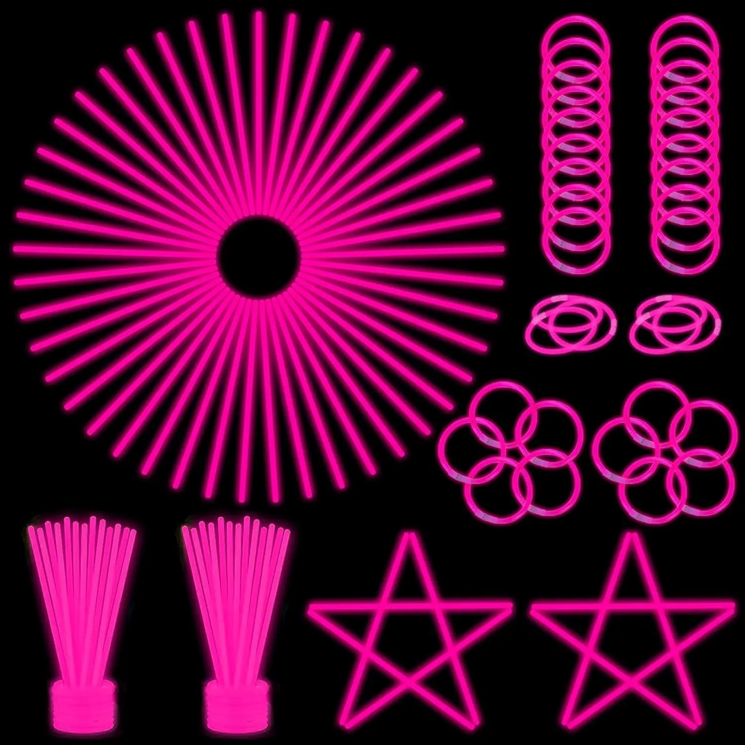 100 pk 8'' Pink Glow Sticks Glow Necklaces In The Dark Party Favors Supplies Bright GlowSticks Bulk for Birthday Valentine Carnival Christmas Halloween 4th of July Neon Party (Pink*100)