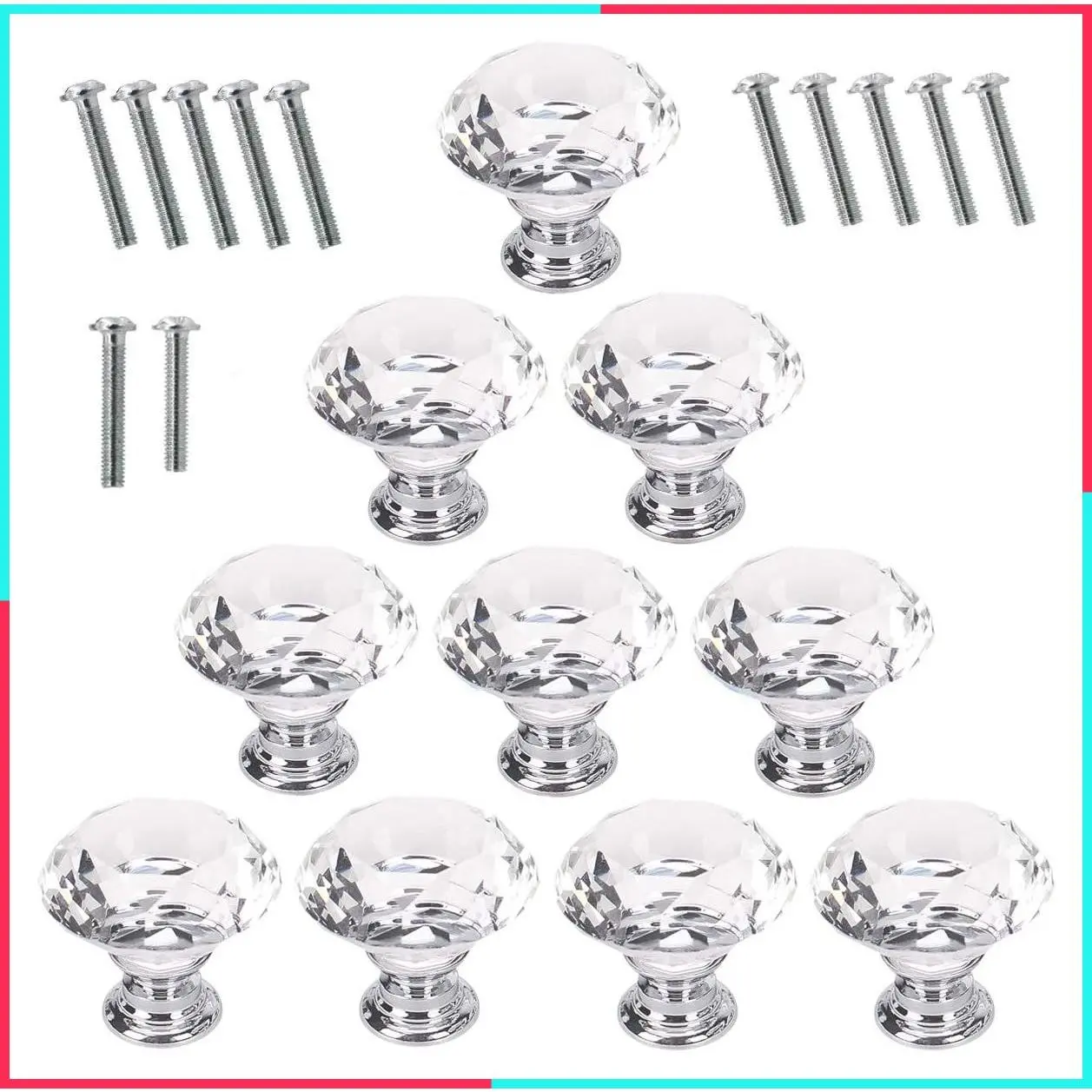 10 Pcs 30mm Diamond Shape Crystal Glass Cabinet Knobs Drawer Kitchen Dresser Cupboard Wardrobe Pulls Handles Clear