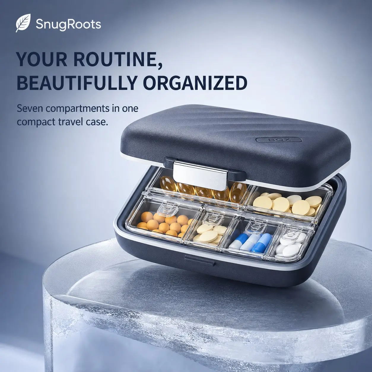 1 Pcs Weekly Pill Organizer Box – Travel Pill Box, 7 Day Pill Organizer, Daily Pill Case, Medicine Storage Box, Vitamin Container, Tablet Holder, Portable Medicine Box, Moisture Proof Pill Case, Supplement Organizer, Pocket Pill Box