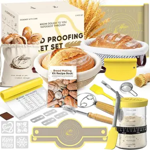 Sourdough Starter Kit with  Rope Banneton Basket & Jar, Bread Baking Supplies and Tools Set, Complete Sourdough Bread Making Kit, Baking  for Women Moms & Beginners