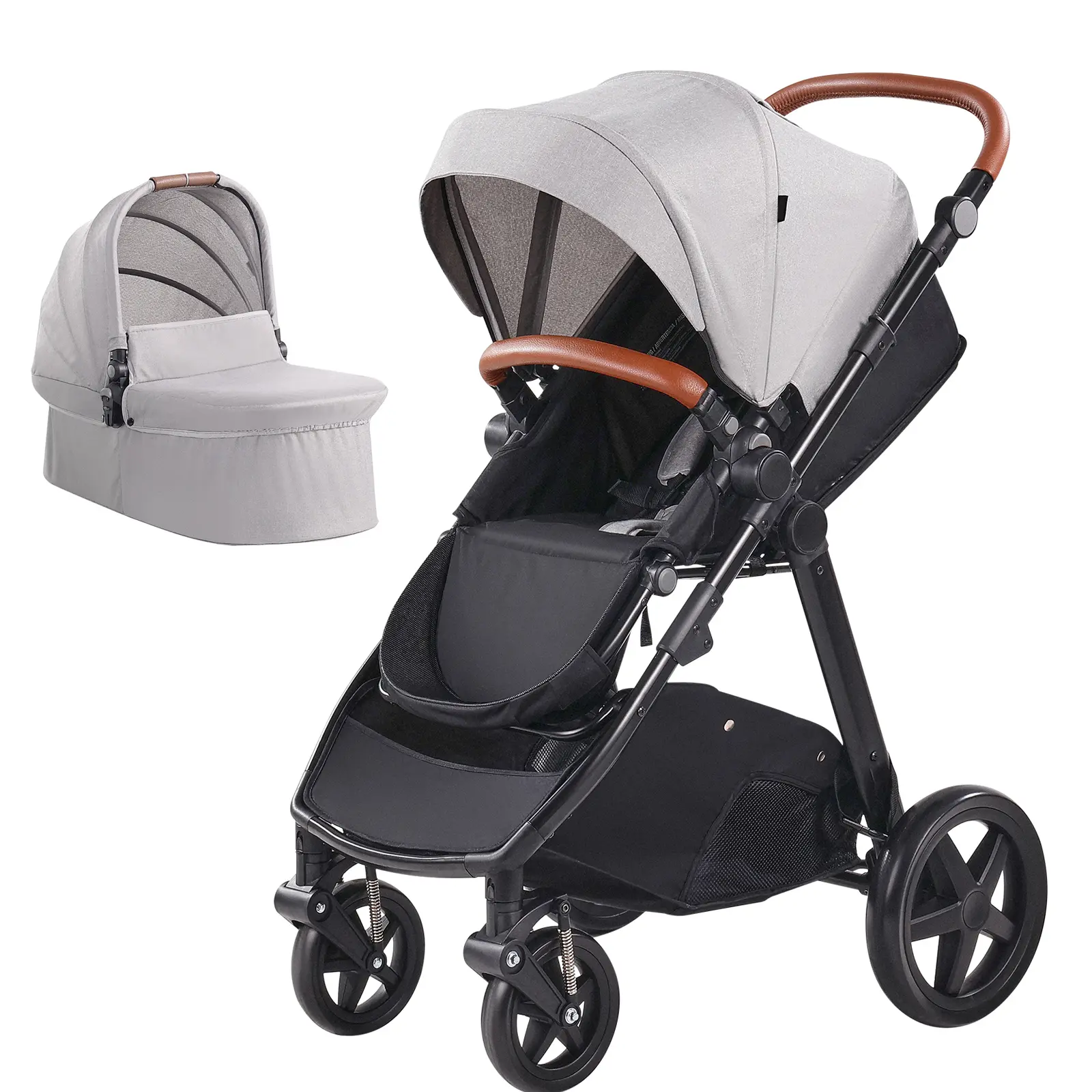 Travel System Stroller with Infant Bassinet, 2-in-1 Baby Cradle Stroller Combo, Reversible Seat, Easy One-button Folding, EVA Tires with Brake Aluminum Stroller Carseat Combo Set