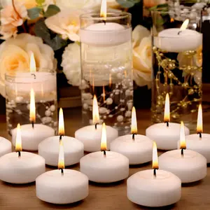 2-Inch 12 Pack White Unscented Smokeless Slow Burning Floating Water Candle Set for Centerpieces Wedding Party Gifts Home Decor