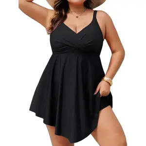 Women Plus Size One Piece Swim Dress Tummy Control Swimsuits Twist Front Bathing Suit Body Shaping Swimwear