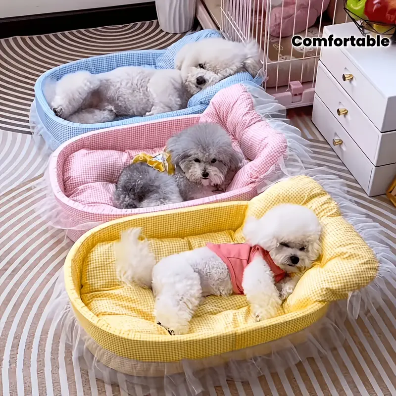 New Cute Edged Pet Bed for Small Dogs, Oval Shape with Soft Cushion, Easy Assembly for Indoor Use
