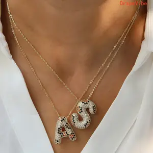 Leopard Print Zircon A-Z Initial Letter Pendant Necklace, Plated Metal Rhinestone Jewelry For Women Daily Wear And Custom Use