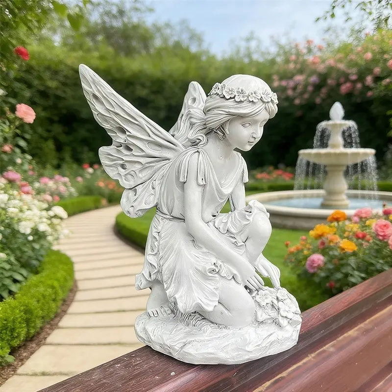 Resin Fairy Statue, Angel Sculpture, Garden Decoration, Fantasy Fairy Figurine, Resin Ornament, Magical Garden Decor, Elegant Home Accent