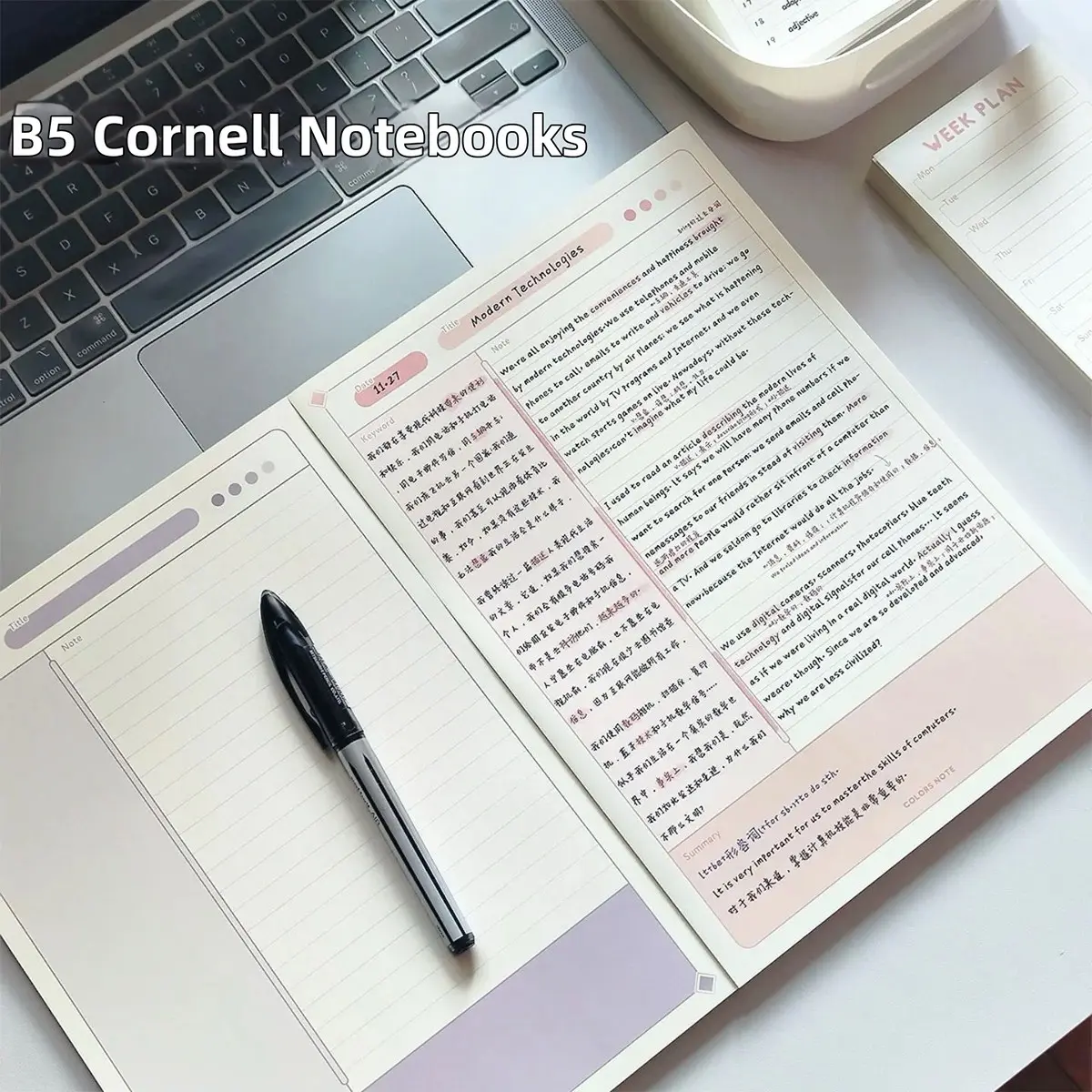 B5 Cornell Notepad, Note Taking Pad with Cornell System Layout, Lined Study Writing Paper for Students, Lecture Notes, Class Notes, Meeting Notes, Meeting Notebook, Office Planning, Daily Writing Pad, Productivity Organizer, School Supplies
