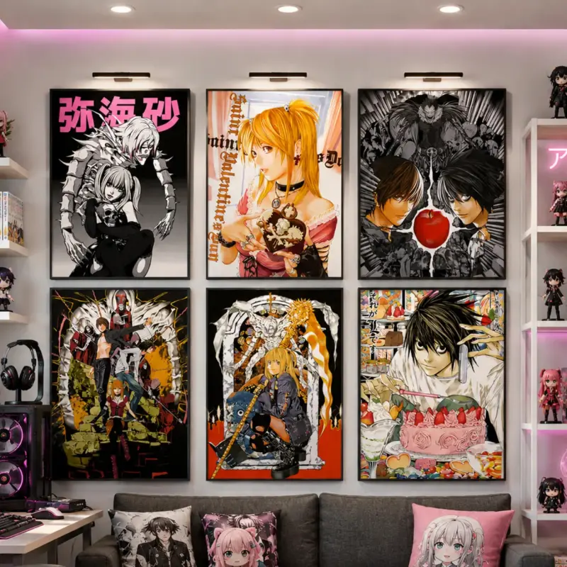 Japanese Comics Death Note Canvas Painting Poster Light Yagami Comics Peripheral Misa Amane Indoor Room Decoration Manga Art Death Note Poster manga lover anime fan printed art canvas home decor wall art