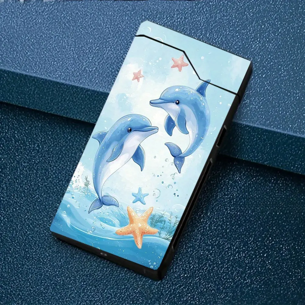 Windproof Dual Arc Electric Lighter with 2-Dolphin Play Scene, Metal Casing, Battery Level Display, Type-C Charging, Power Cut-Off Program, Gift Box Packaging (Home Supplies, Home Decor Candle Accessory)