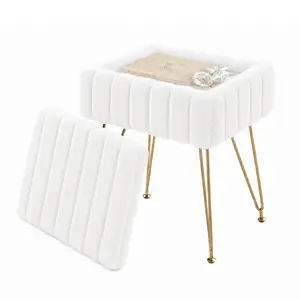 Garvee Modern Storage Vanity Stool Ottoman – Soft Padded Seat, Durable Metal Legs, Non-Slip Feet – Ideal for Makeup, Bedroom, Living Room
