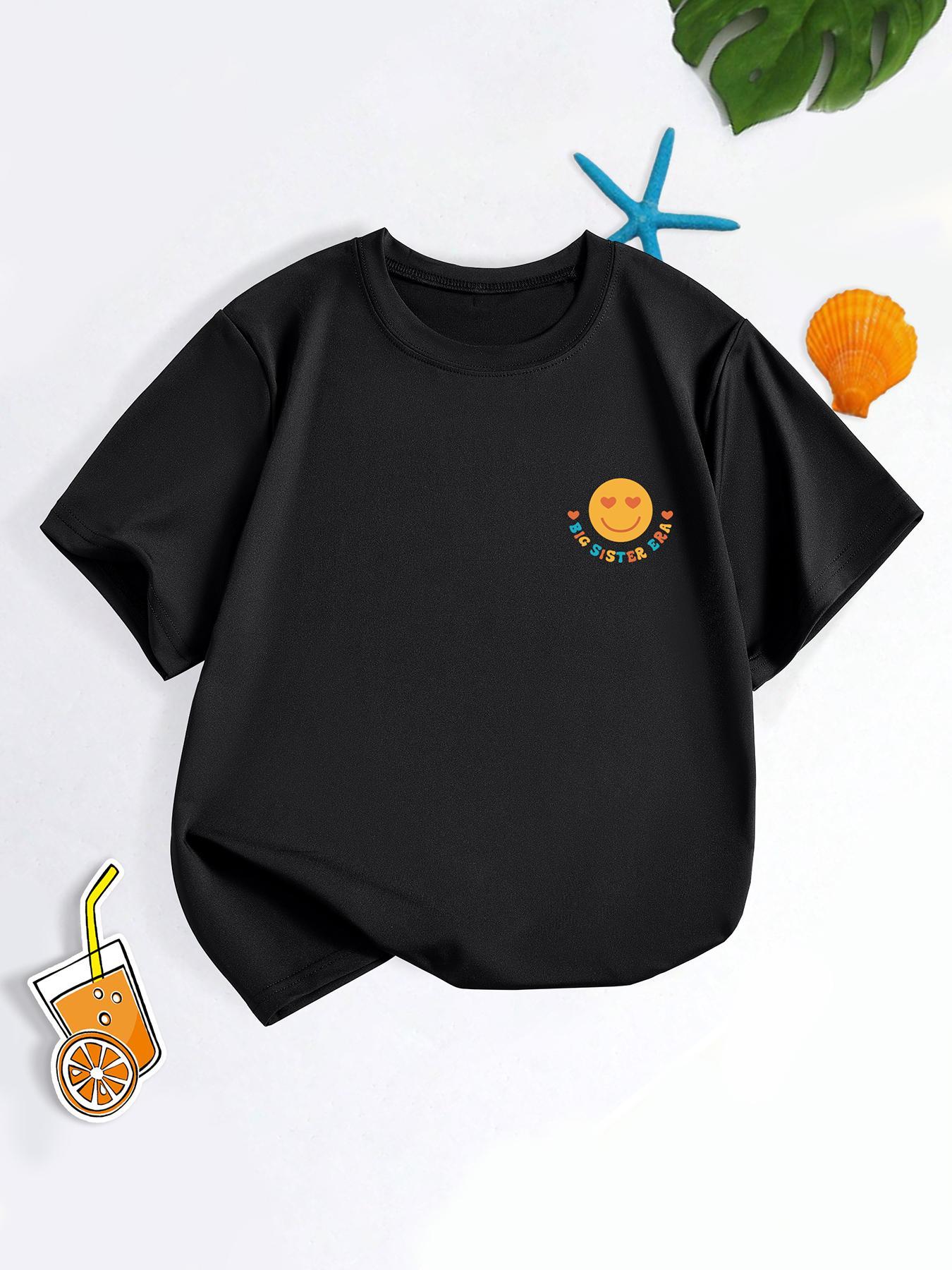 Girl's Cartoon Letter Print Round Neck Tee, Casual Short Sleeve T-shirt for Daily Wear, Kids Clothes for All Seasons, Graphic Print Shirt