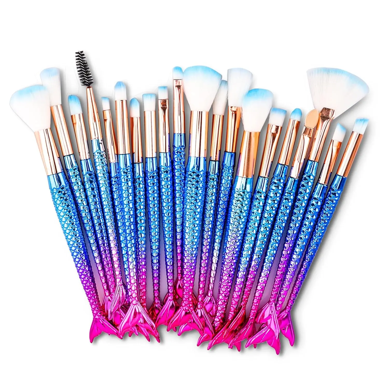 20-piece mermaid makeup brush set, makeup brushes kits, colorful electroplated mermaid tail brushes, gradient eyeshadow and blending brushes, beauty tools, gift for teenage girls, trendy little item, creative Christmas gift, kids' makeup tool set