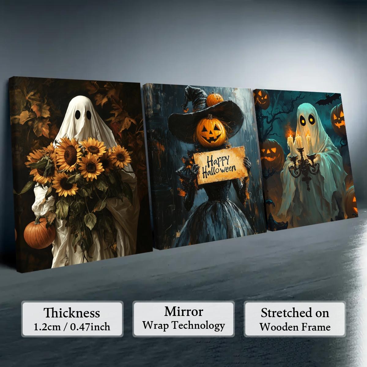 Skull Pattern Canvas Painting, 3 Counts/set Creative Wall Art Poster, Wooden Wall Art, Wall Art Decor for Home Living Room Bedroom Office