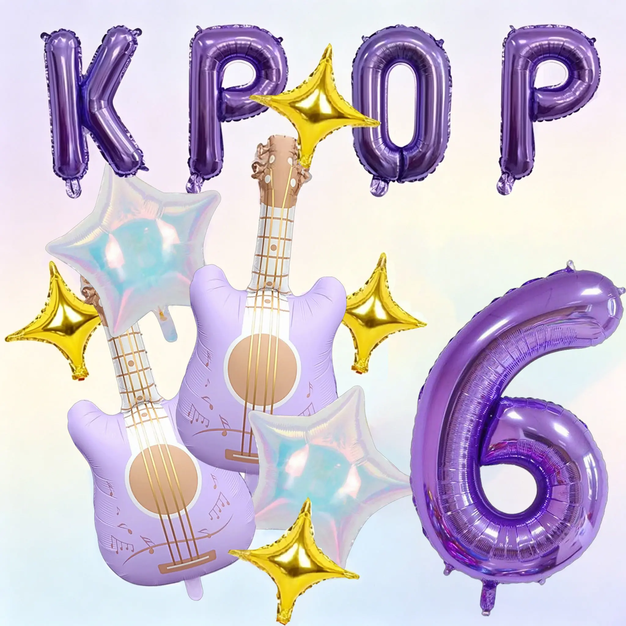 15-Piece K-Pop Music Theme Foil Balloon Set, Number & Letter Balloons, Star & Guitar Shapes, Party Decor for Birthdays,Music/K-Pop Themed Party Decoration, Offline Fan Gathering Backdrop Decoration Festivals, Events, Party Balloons Decorations