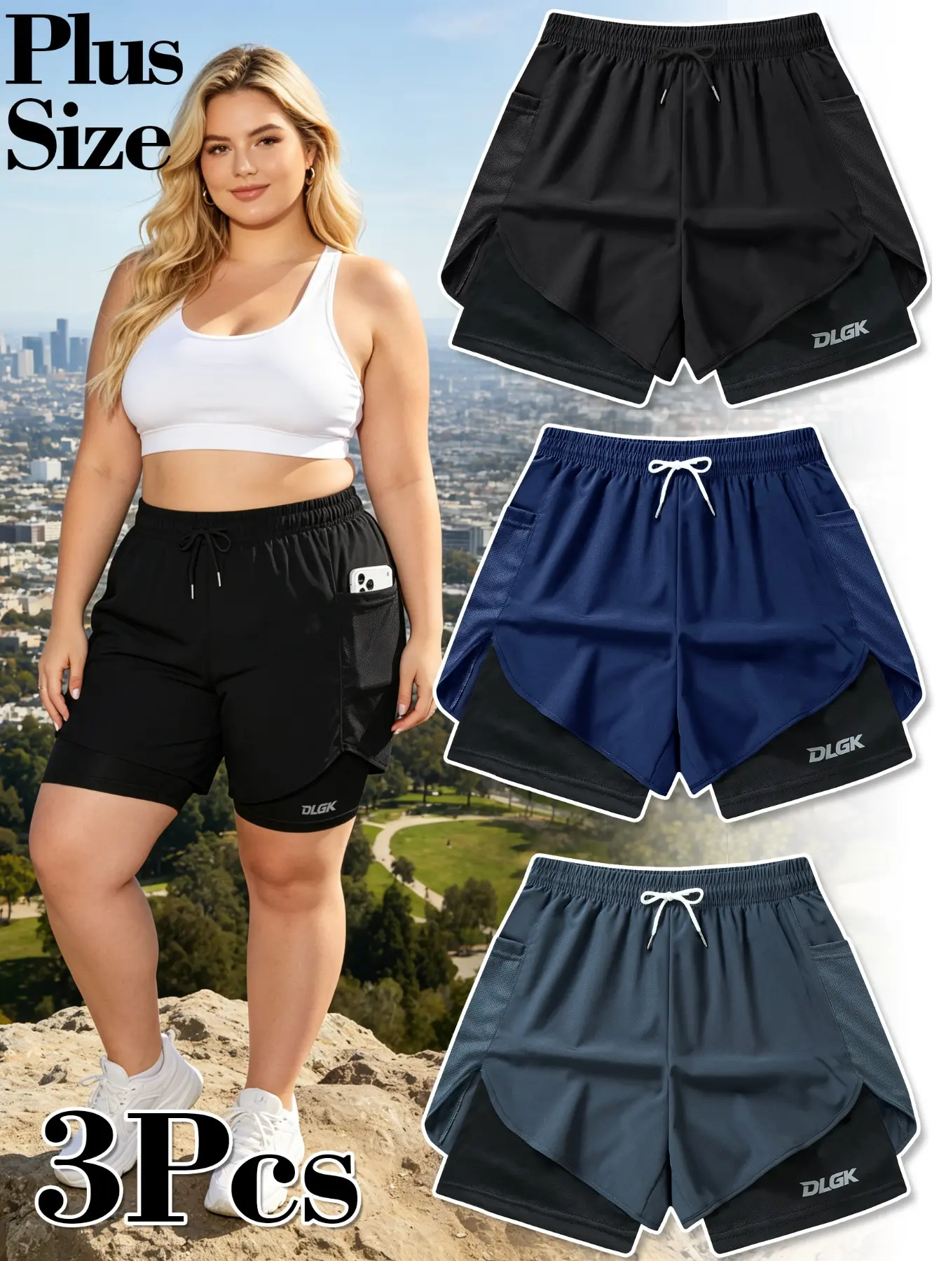 DLGK Women's Plus Size Elastic Waist Drawstring Sporty Shorts, Drawstring Workout Shorts, Comfortable Loose-Fitting Gym Wear, Ideal for Daily Activities