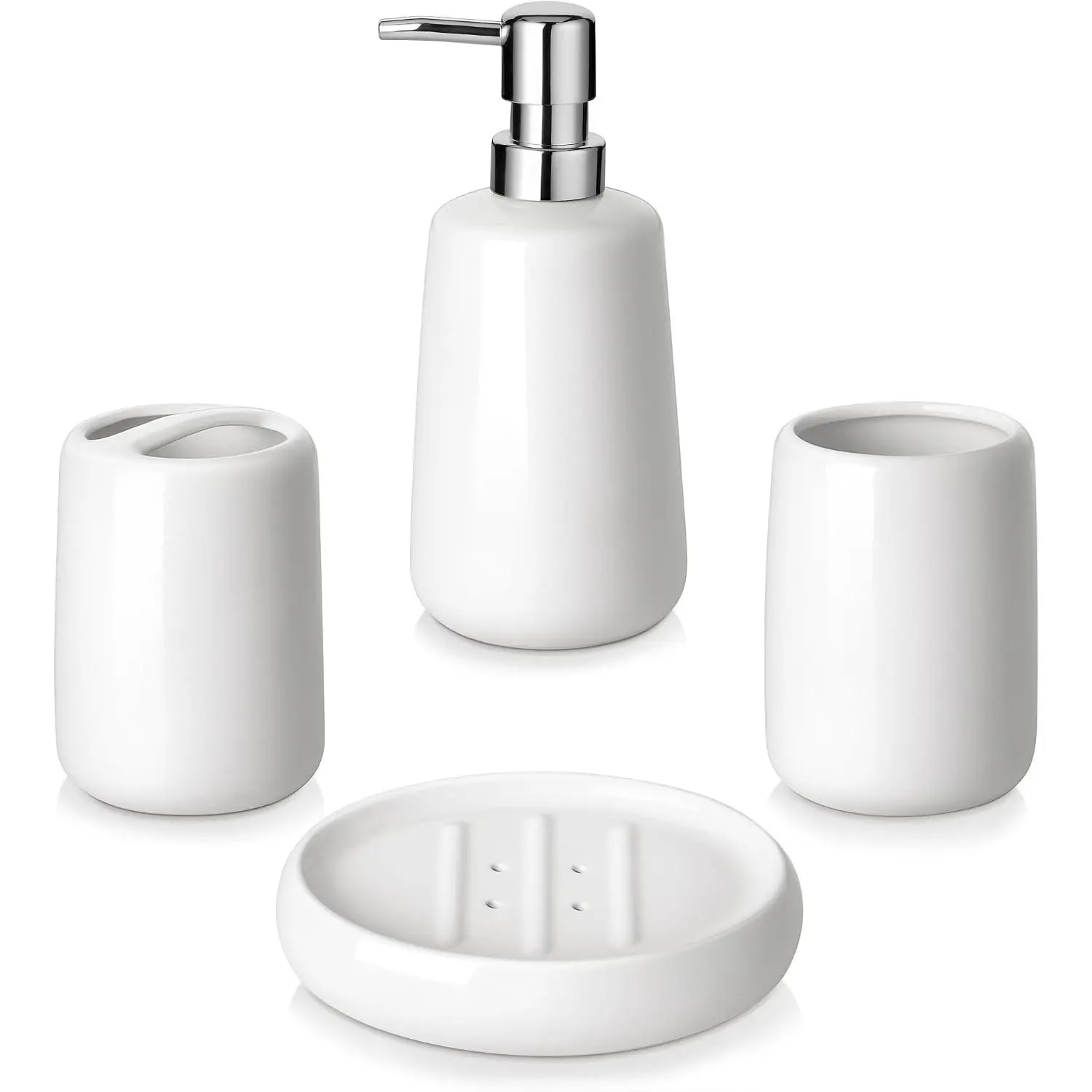 vancasso White Bathroom Accessories Set, Ceramic Soap Dispenser and Toothbrush Holder Sets, Stoneware 4 Pcs Bathroom Sink Set for Modern Home Decor